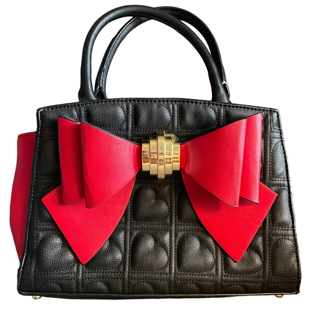 Betsey Johnson Quilted Heart Bag with Big Red Bow
